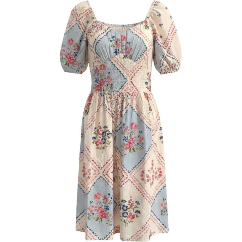 Simply Southern Floral Patchwork Puff Sleeve Cotton Midi Dress XL New